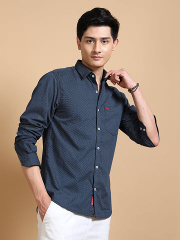 NAVY PIXEL TAILORED SHIRT