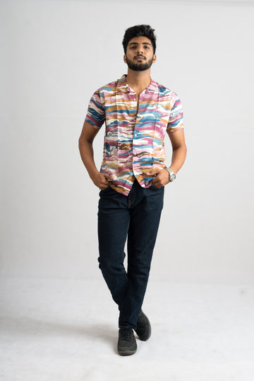 PINK & BLUE WAVE PRINTED SHIRT