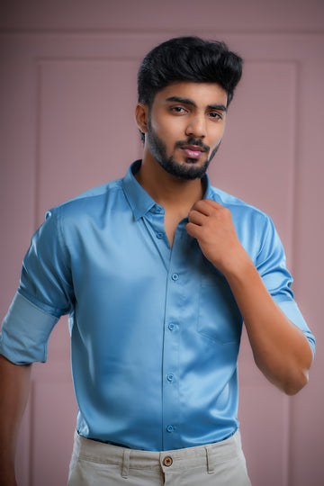 BLUE SATIN SHIRT