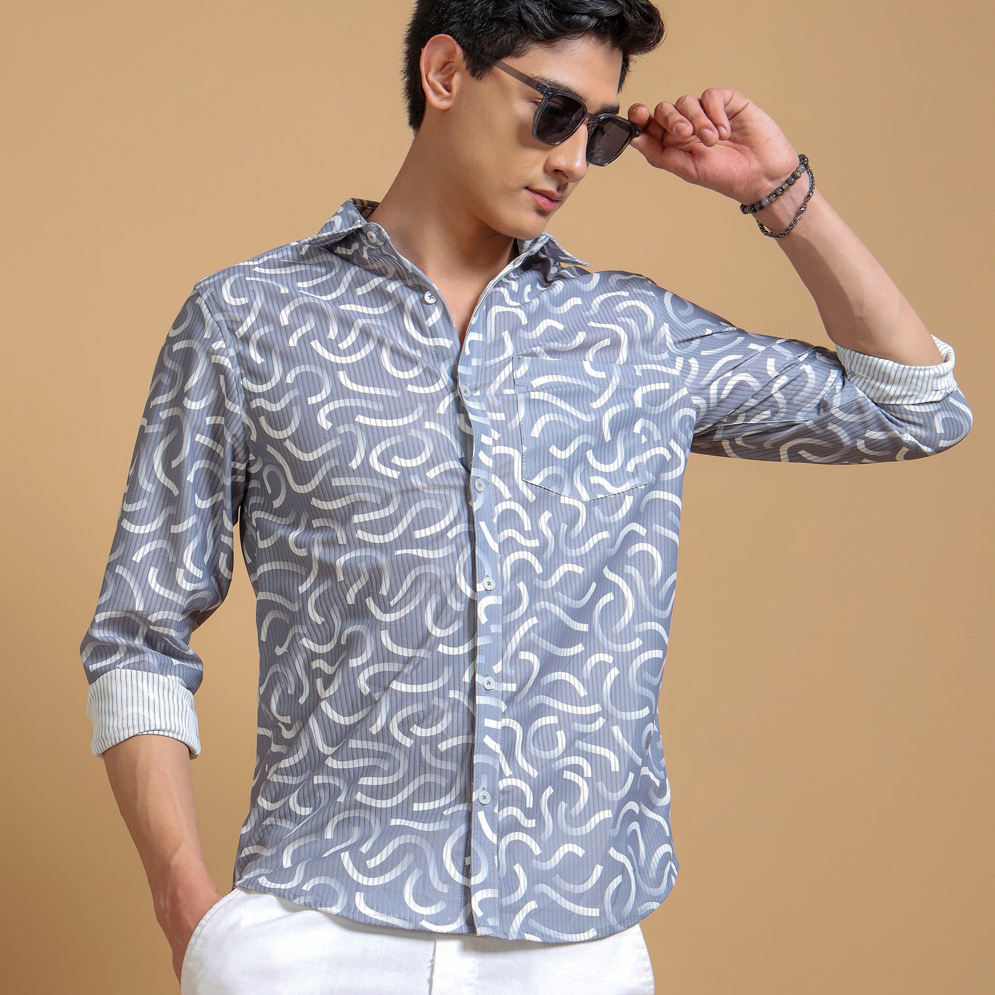BLUE DOODLE TEXTURED SHIRT