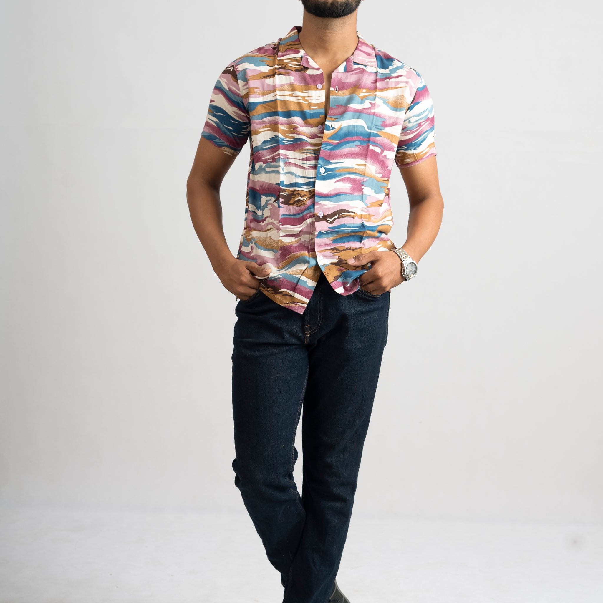 PINK & BLUE WAVE PRINTED SHIRT