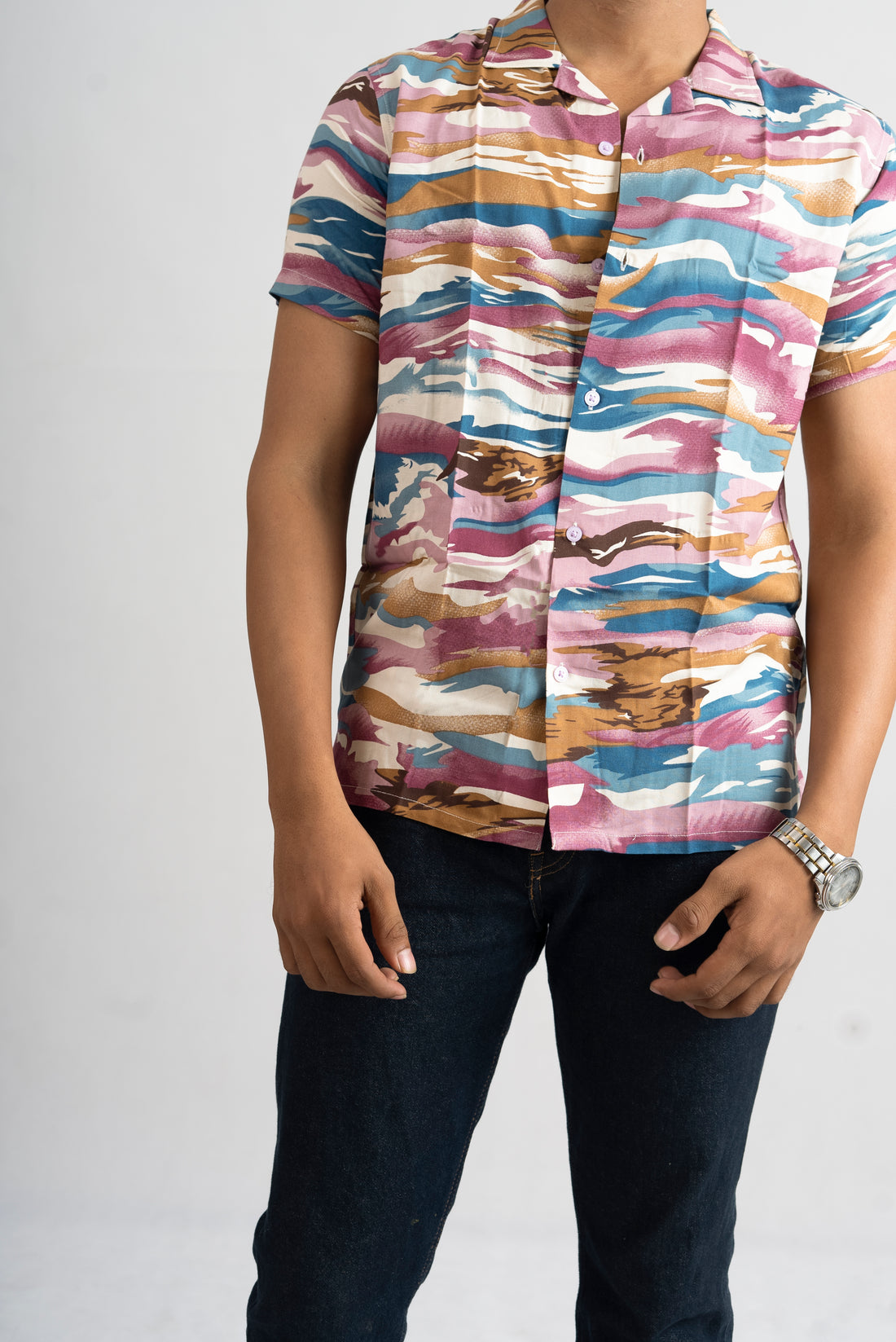 PINK & BLUE WAVE PRINTED SHIRT