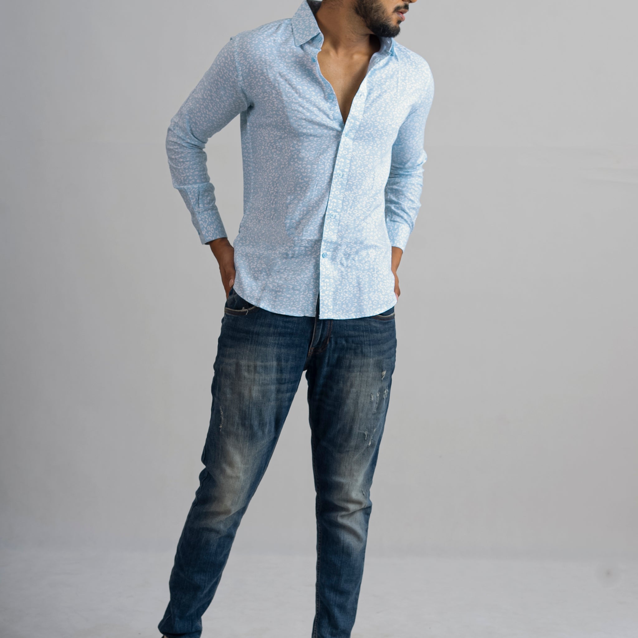 BLUE LEOPORD PRINTED SHIRT
