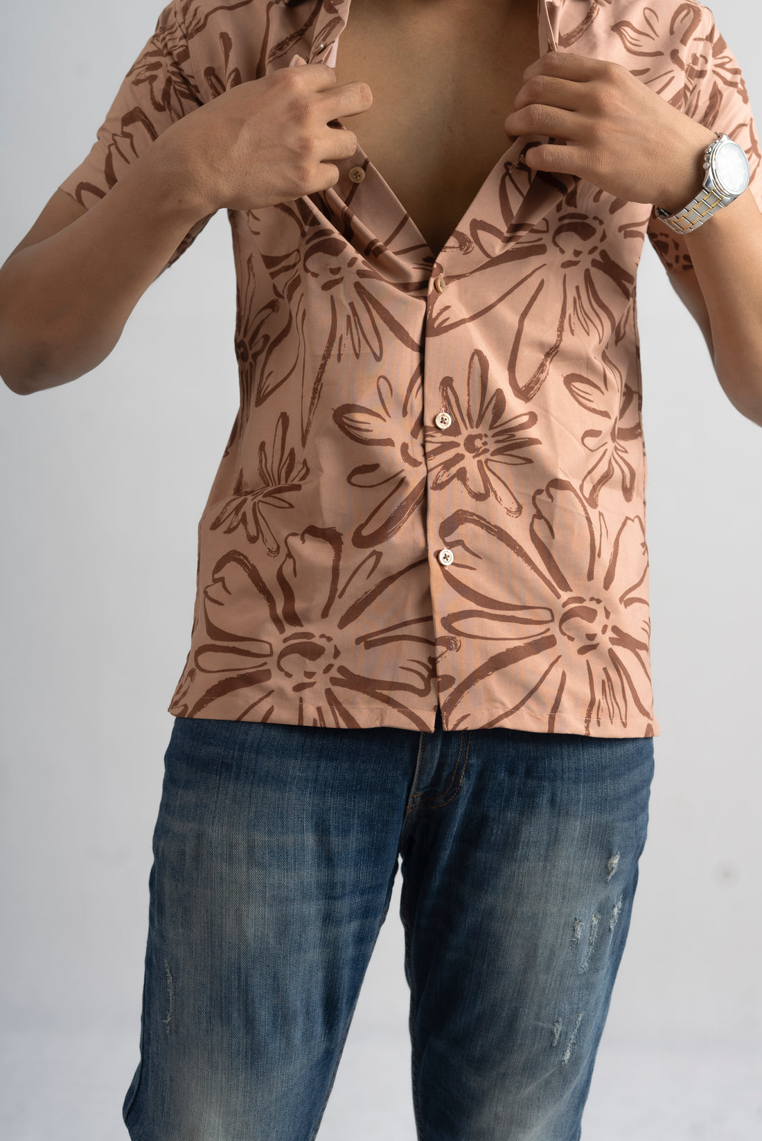 BROWN FLORAL PRINTED SHIRT