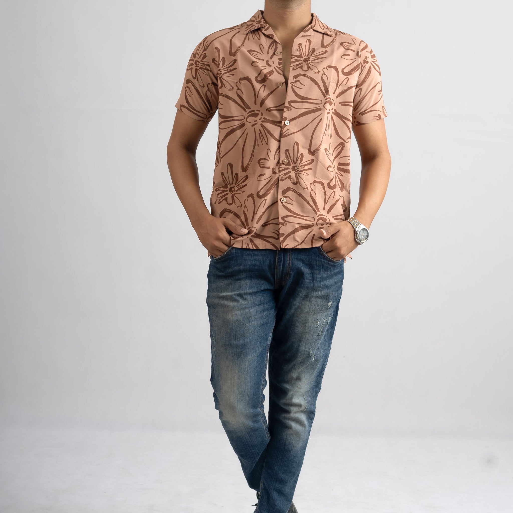 BROWN FLORAL PRINTED SHIRT