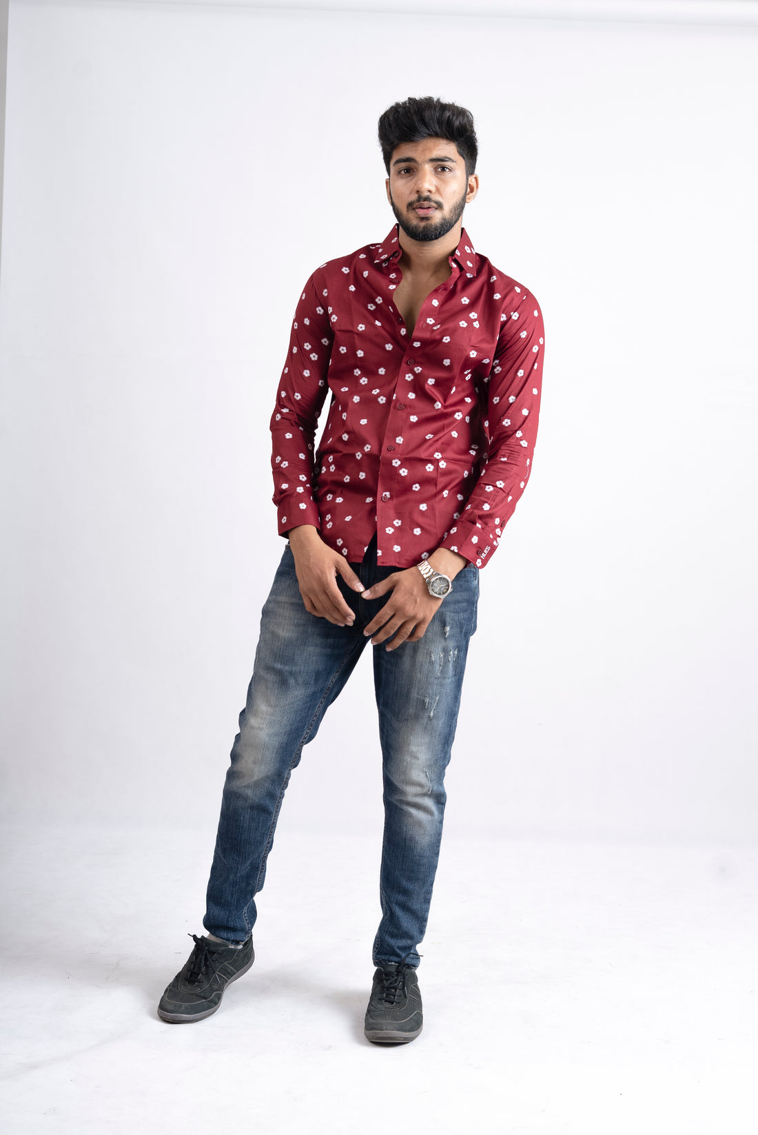 RED FLORAL PRINTED SHIRT