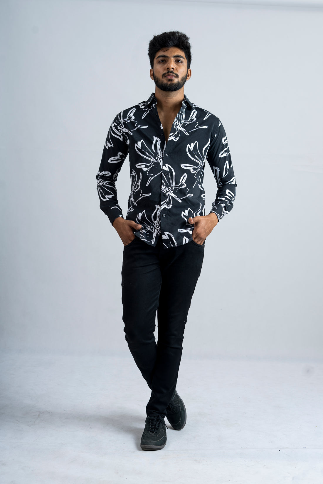BLACK FLORAL PRINTED SHIRT