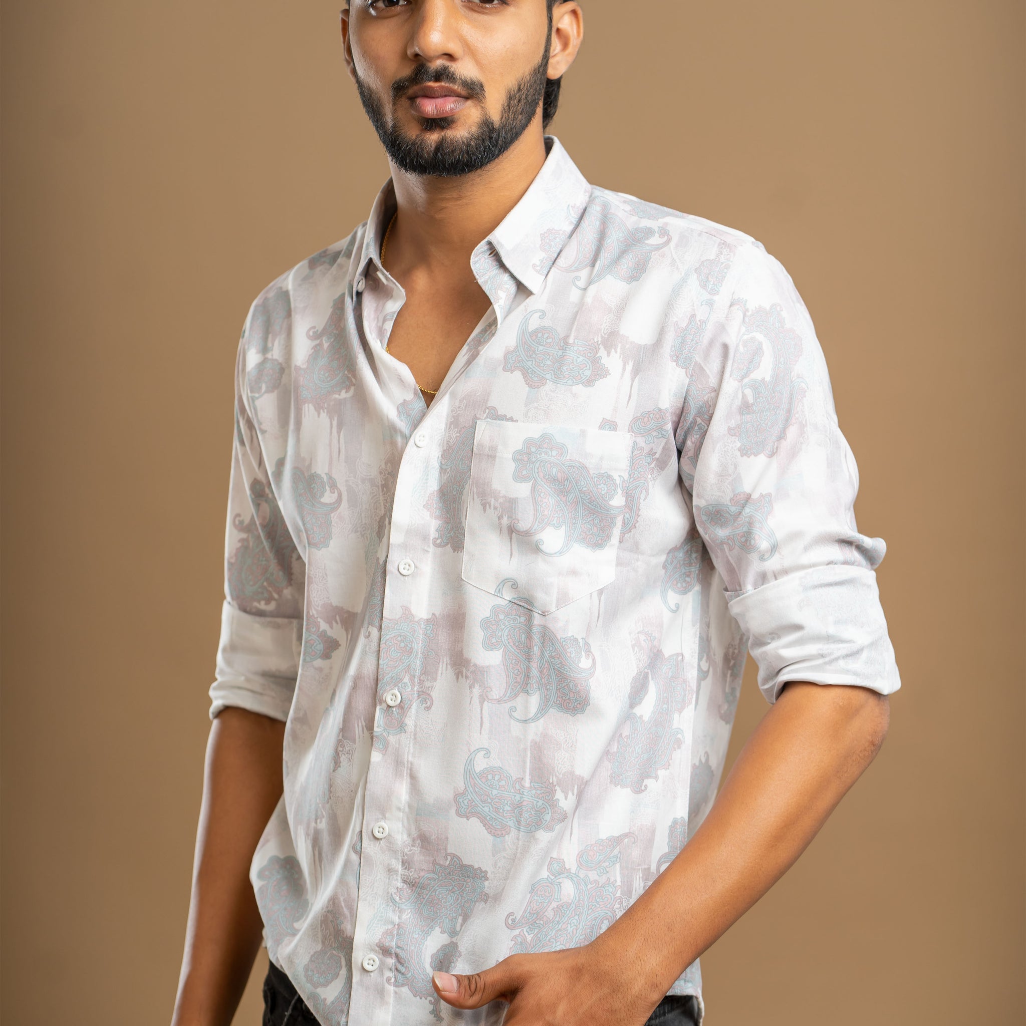 WHITE PAISLEY PRINTED SHIRT