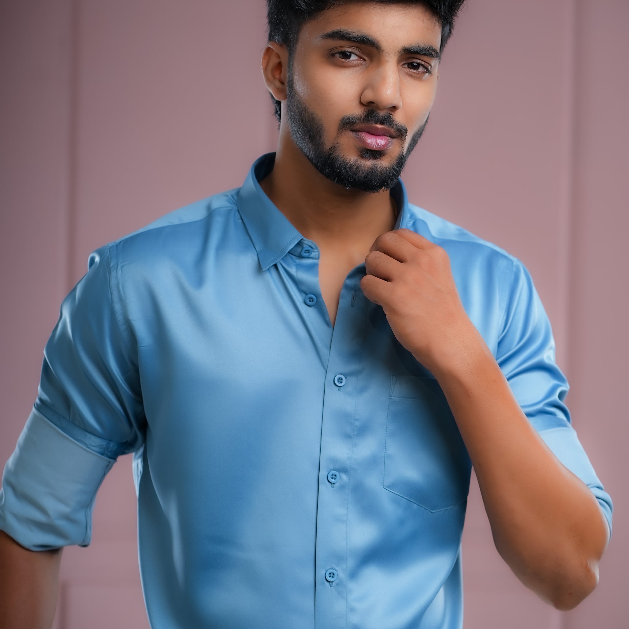 BLUE SATIN SHIRT