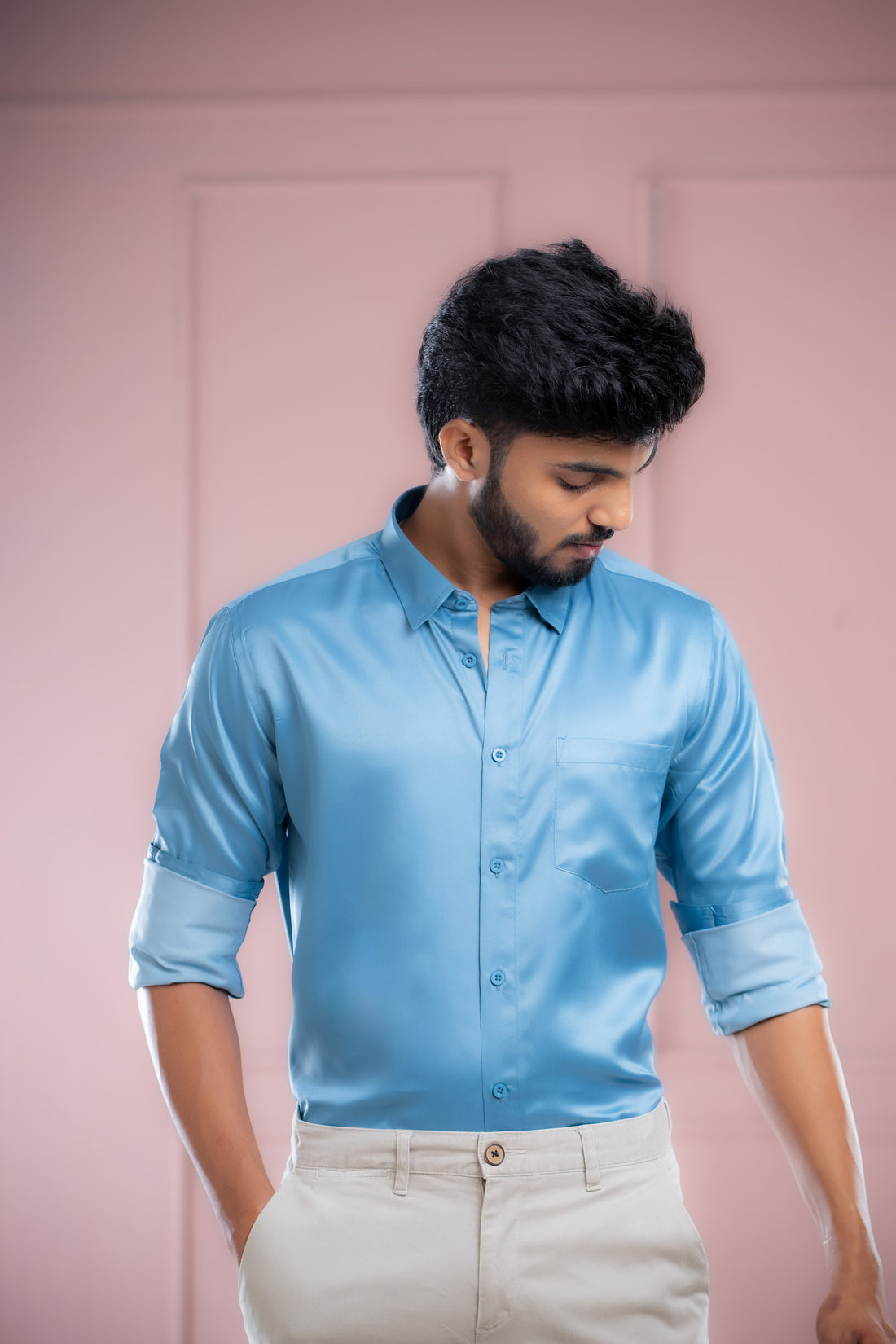 BLUE SATIN SHIRT